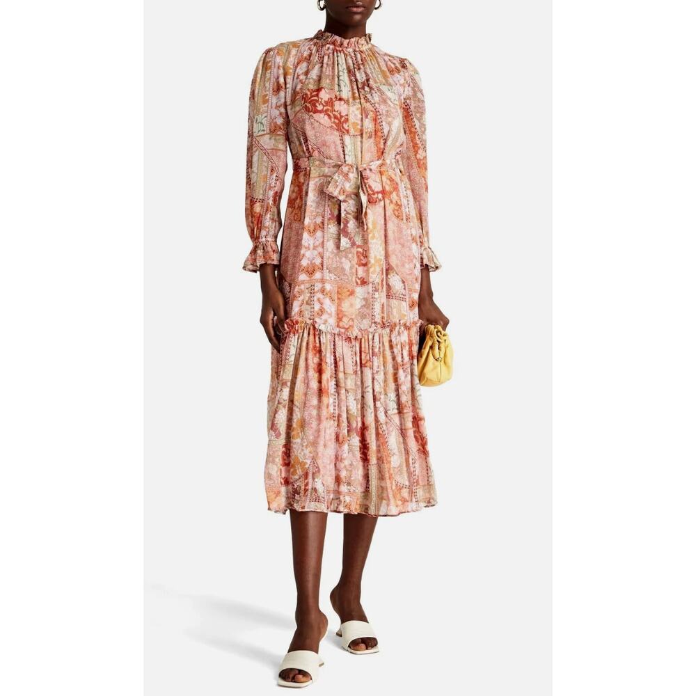 Zimmermann Kaleidoscope Red Swirl Floral Tubular Midi Dress size 3 US 10